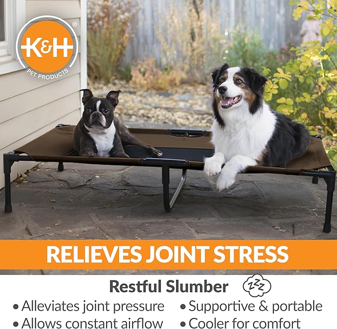 K&H Outdoor Elevated Dog Bed, Cooling Raised Dog Bed, Chocolate, XL 50x32in | Pet Cot for Large & Extra Large Pets, Breathable Mesh Center Hammock Design, Indoor/Outdoor Washable Cover, 50x32in