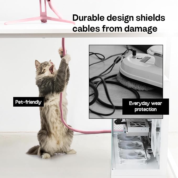 Pixio 10FT Tubing Cable Sleeve – Pink 1/2 inch Flexible Cable Management Sleeve for PC, Gaming, TV & Office, Wire Organizer for Desk Cable Cleanup