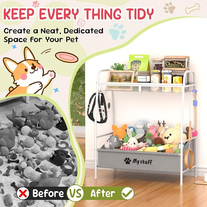 Kaiferty Large Dog Toy basket, Toy Box for Dogs, Pet Toys Bin Dog Metal Wire Basket for Toys, Food Storage, Storage Organizer Chest Storage, Toy Box for Living Room Area (White)