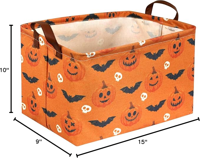 Rectangular Halloween Baskets,Pumpkin Basket for Kids with Handles. Candy Basket,Books Bins. (Halloween Pumpkin)