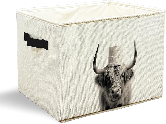 Funny Cow Bathroom Storage Bins Box, Cow Bathroom Decor, Cow Lover Gifts Storage Basket Laundry Hamper with Handle for Bath Room Clothes Vanity Undersink Home Organization