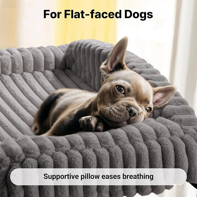 Veehoo Elevated Dog Bed with Bolster Cushion, Fluffy Plush Dog Couch Beds for Small Dogs, Cats, Washable Raised Pet Cot with Non-Slip Feet for Indoor or Patios Use, 36 x 28 Inches, Grey