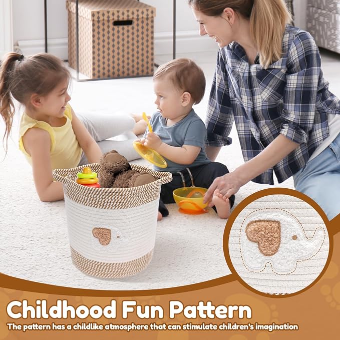 Storage Baskets for Organizing, 11” Woven Cotton Rope Storage Bin for Kids Dog Toy Organizer Clothes Hamper for Nursery Laundry, Blanket Basket for Living Room Decor Toy Basket(Style 1)