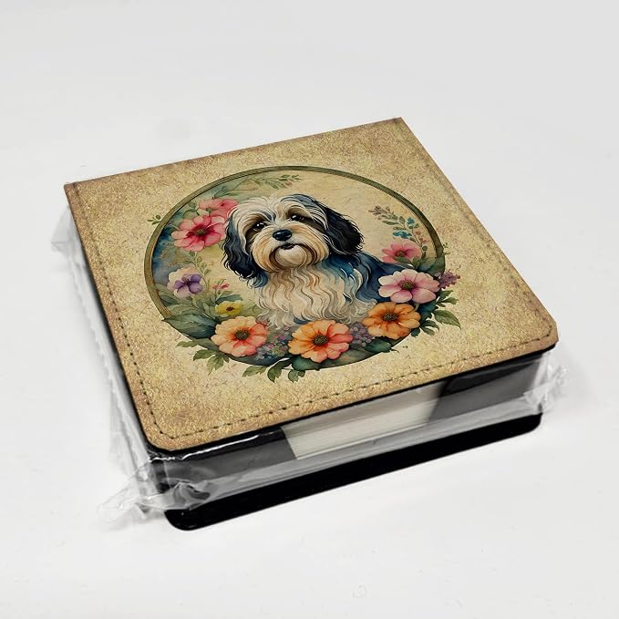 Caroline's Treasures Havanese and Flowers PU Leather Note Paper Holder with Artist-Designed Cover, Desk Accessory, Office Gift