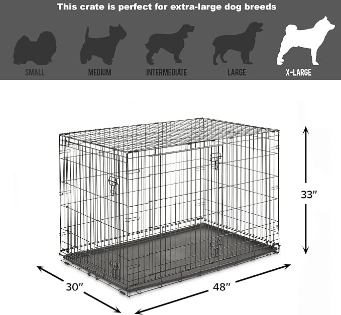 New World by Midwest 48-Inch Double Door Crate, XL Breeds, 90-110 lbs | Folding Dog Crate, Leak-Proof Tray & Secure Latches, Portable, Durable & Easy to Assemble