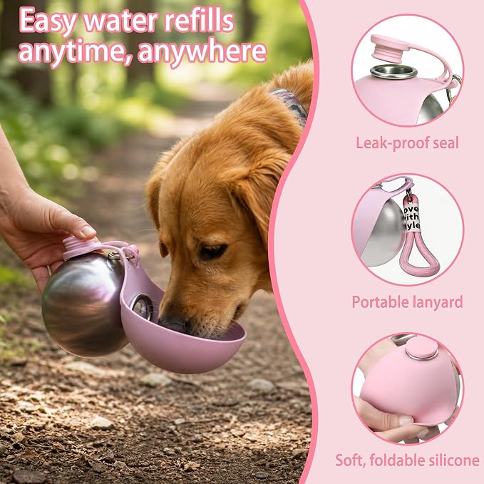 Portable Pet Water Bottle & Collapsible Dog Bowls Spill Proof Water Dispenser Cat Food Container & Dog Treat Holder, Small Size Pet Supplies Travel Accessories for Puppy