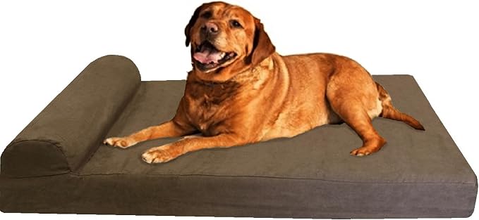 Dogbed4less Premium HeadRest Pillow Orthopedic Cool Memory Foam Dog Bed for Large Dogs, Waterproof Lining with Washable Suede Brown Cover, Extra Large 47X29