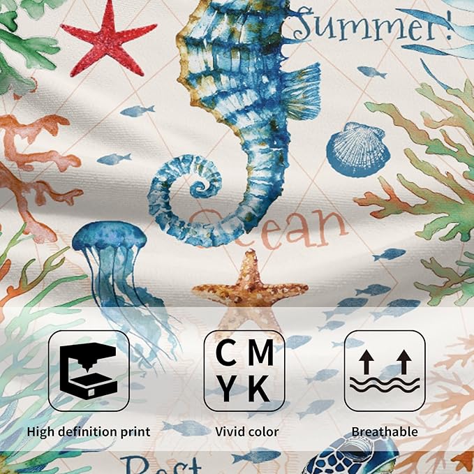 Giwawa Nautical Coastal Hand Towels Set of 2 Sea Turtle Seahorse Decorative Kitchen Dish Towels Soft Fingertip Towels for Bathroom Gym Spa Gifts