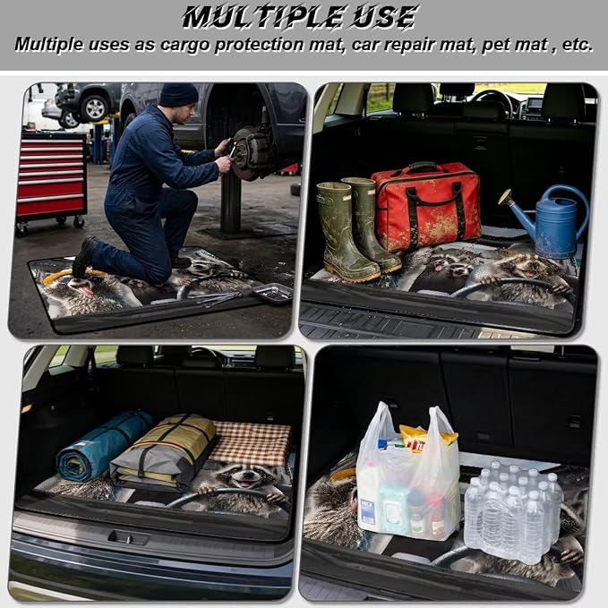 Funny Driving Raccoon Cargo Liners for Cars Funny Animal Trunk Mat Dustproof Rear Trunk Liner Vehicle Interior Accessories, Non Slip, Easy to Install