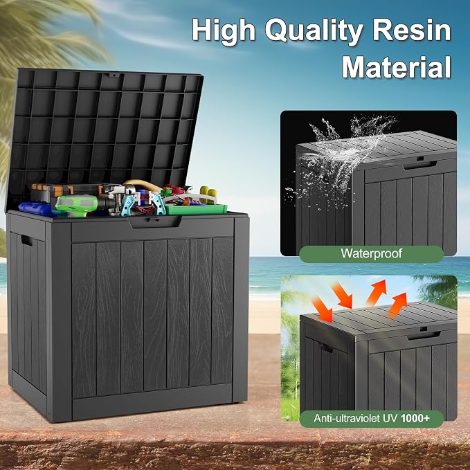 32 Gallon Outdoor Storage Box 2 Pack All-Weather Deck Box for Patio Furniture, Package Deliveries, Garden Tools, Pool Supplies & Cushions, Black