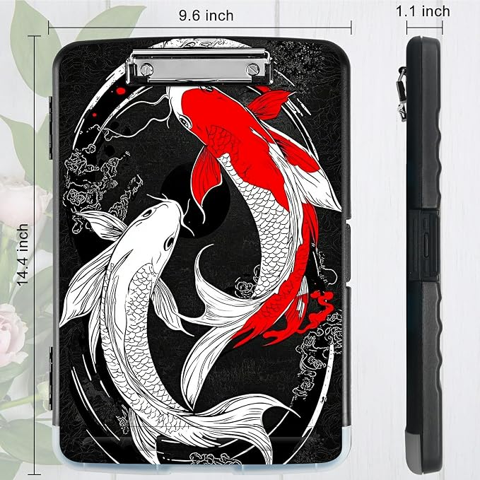 Red White Fish A4 Clipboard with Storage Pen Holder, Clipboards Organizer Nursing Clipboard Foldable File Folder Plastic Clipboard Folio Clip Board for Office Students Classroom Doctor