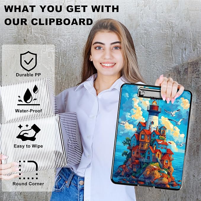 Heavy Duty Storage Clipboard, Slim Nursing Clipboard with Internal Pen Case, Portable File Organizer Case for A4 Letter Size Paper Office Medical Professionals, Blue Sky Castle