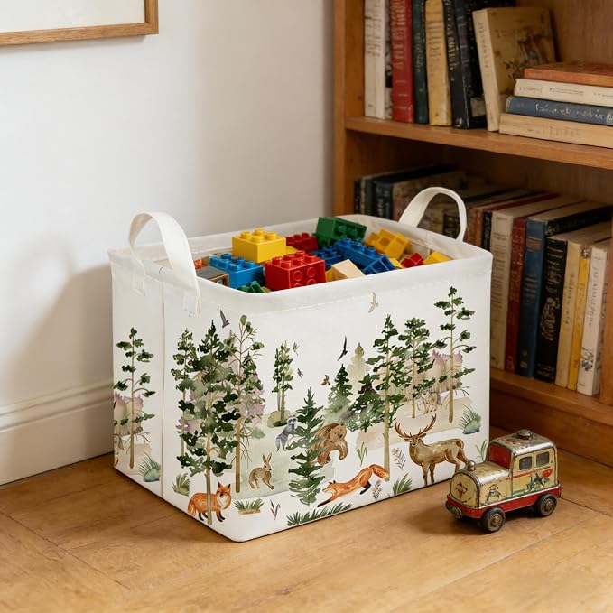 Rectangular Woodland Animal Basket Storage Basket,Bear Fox Gift Box Bin Shelf Book Woodland Room Decor,Gift Baskets(Tree animals)