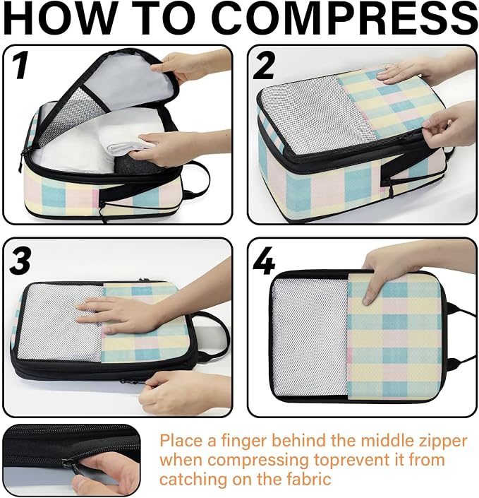 Cute 6 Set Compression Packing Cubes Buffalo Check Plaid Expandable Packing Organizer for Travel Accessories Luggage Suitcase Bag