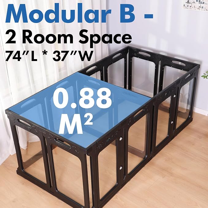 Clear Acrylic Indoor Dog Playpen, 30" H, 14 Panels, Black | Open View, Modern Home Fit, No Climbing Bars, Tool-Free Setup, For Puppies & Small Dogs