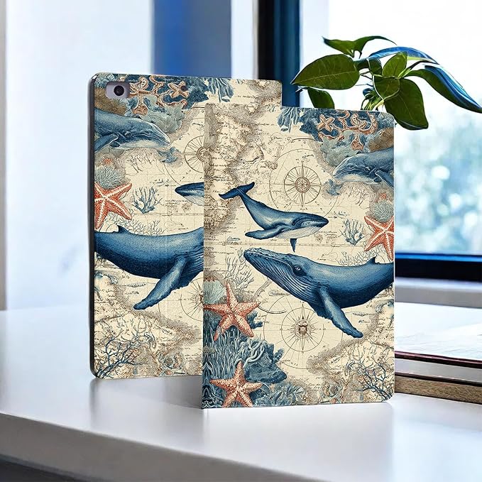for Microsoft Surface Pro 8-13" 2021 Tablet Case,Auto Wake/Sleep,Adjustable Stand Protective Cover - Nautical Whale