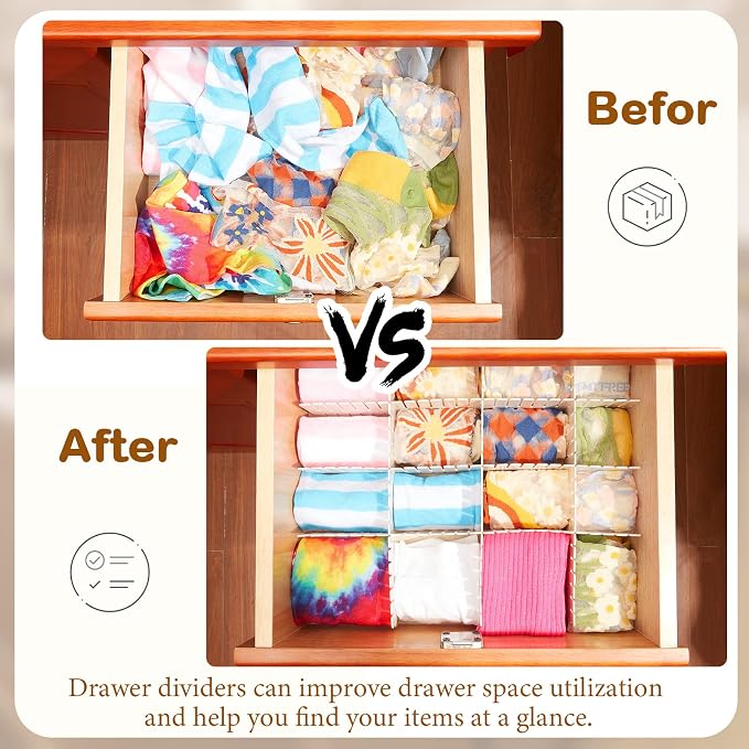 Vesici 80 Pcs Drawer Dividers Adjustable Plastic Organizer DIY Separators Storage Dividers for Socks, Underwear, Makeup, Tidy Kitchen, Bedroom, Dresser(White)