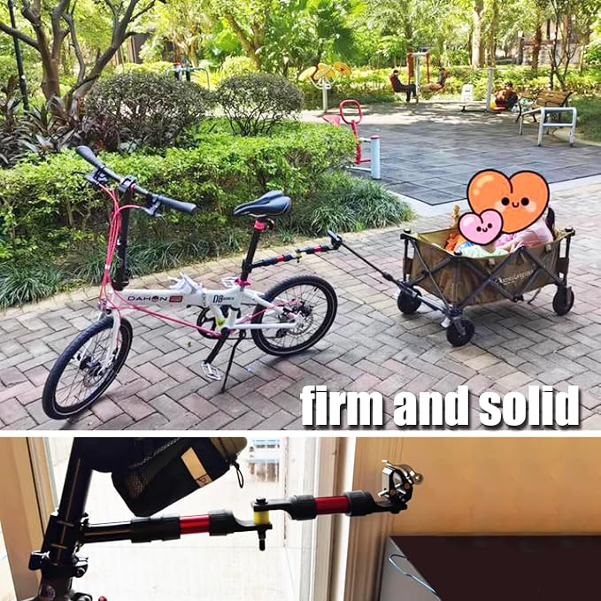 Bike Trailer Hitch for Wagon Camping Rolling Cart Collapsible Wagon with 360° Swivel Joint & Shock Absorber, Quick-Release Clamps for Folding Wagons, Pet Carts & Garden Trailers