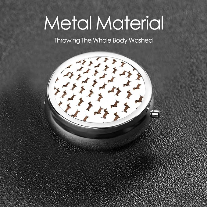 Pocket Pill Dispenser, Dachshund Round Metal Case, Travel Organizer for Medicine, Waterproof Pill Box Purse Use for Road Trips