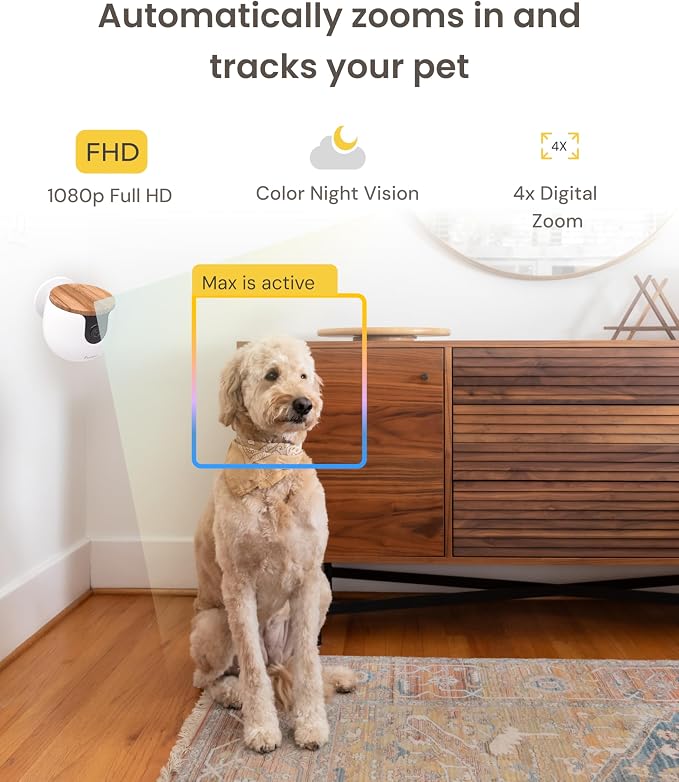Furbo Mini Pet Camera [No Monthly Fee] | 130° Wide View, Barking/Meowing Alerts, 2-Way Audio, Night Vision, Mountable Design, Pet Monitoring, No AI Alerts or Rotation