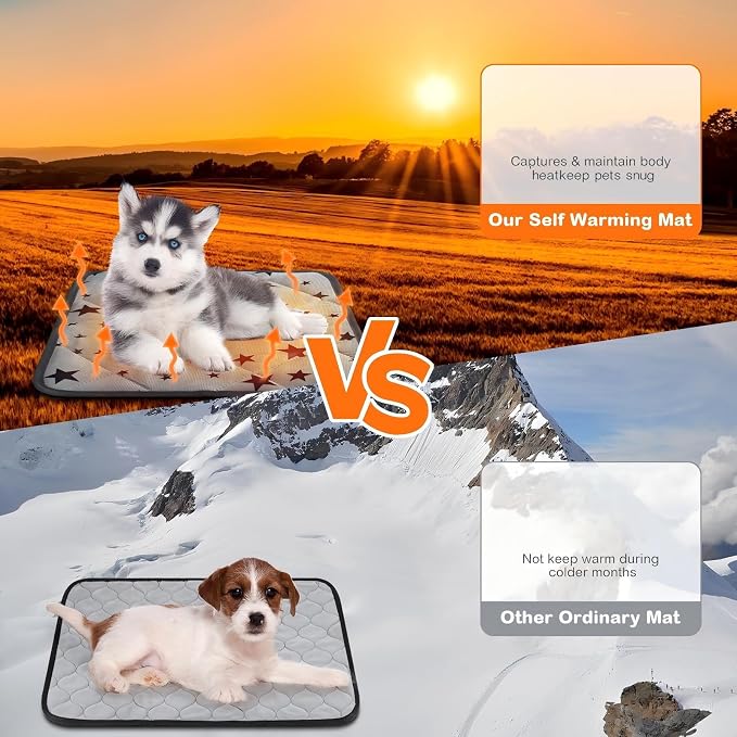 4 Pack Self Warming Cat Bed Self Heating Cat Mat Star Pattern Soft Dog Crate Pad Thermal Pet Mat Anti Slip Kennel Dog Washable Warming Bed for Outdoor Indoor(18 x 18 Inch,Gray)