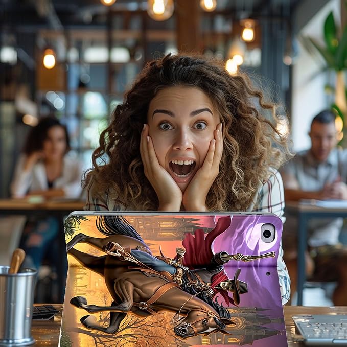 for Microsoft Surface Pro X/Pro X Plus-13 2019/2020/2021/2024 Tablet Case,Auto Wake/Sleep,Adjustable Stand Protective Cover - Skeleton Cowboy Horse