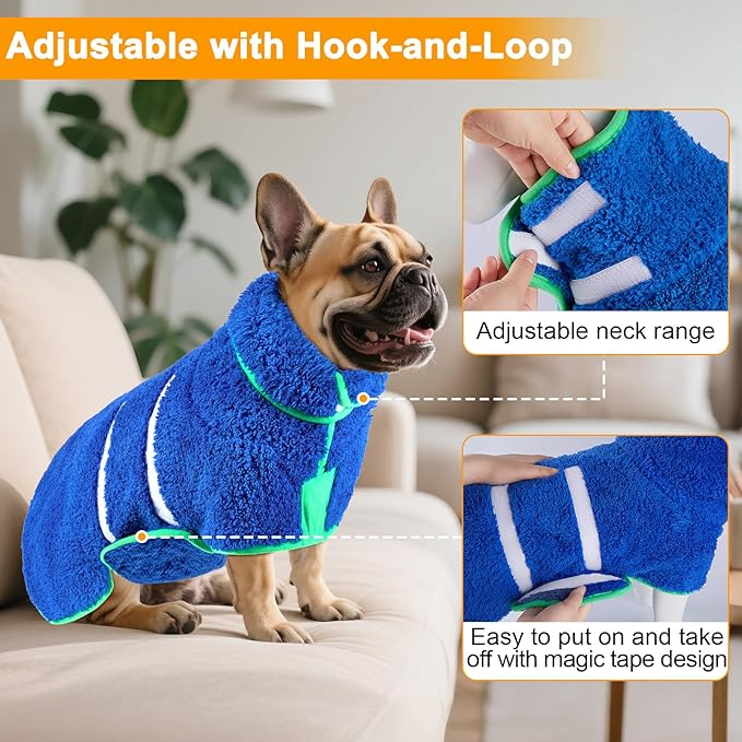 Dog Bathrobe Super Absorbent Dog Towels Large Quick Drying Robes for After Bath Soft Adjustable Warm Keeping Dogs Towel(S-XXL)