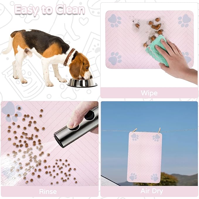 Pet Feeding Mat-Absorbent Dog Feeding Mat for Food and Water Bowl,No Stains Pet Placemat,Quick Drying Water Dispenser Mat for Dog and Cat,Easy to Clean Dog Accessories(S,Pink)
