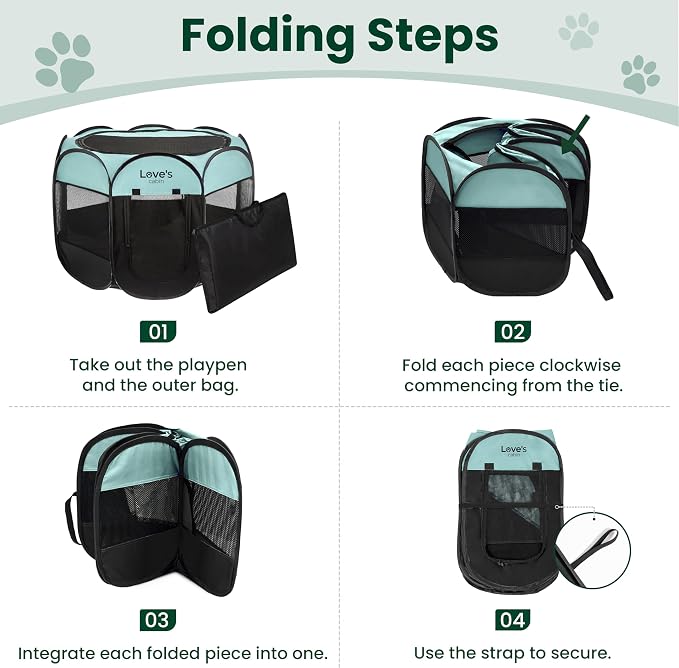 Love's cabin Pet Puppy Dog Playpen, Small Dog Tent Crates Cage Indoor/Outdoor, Portable Playpen for Cat, Foldable Pop Up Dog Kennel Playpen with Carring Case, Removable Zipper Top, Green