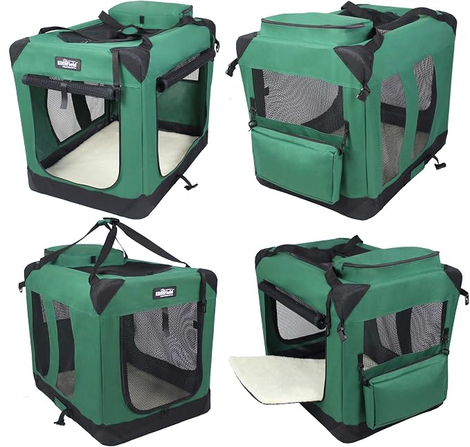 EliteField 3-Door Soft Dog Crate with Bed & Carrying Bag (2-Year Warranty) | 3 Mesh Doors, Steel Frame, Removable & Washable Crate Cover and Bed Cover, Storage Pockets, Indoor/Outdoor, Foldable
