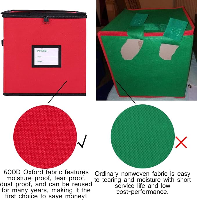 Sattiyrch Christmas Ornament Storage Box,600D Oxford Fabric Stores up-to 64 Standard Holiday Ornaments Holder,12 x 12 Inch 4 Layer Xmas Storage Containers,Red