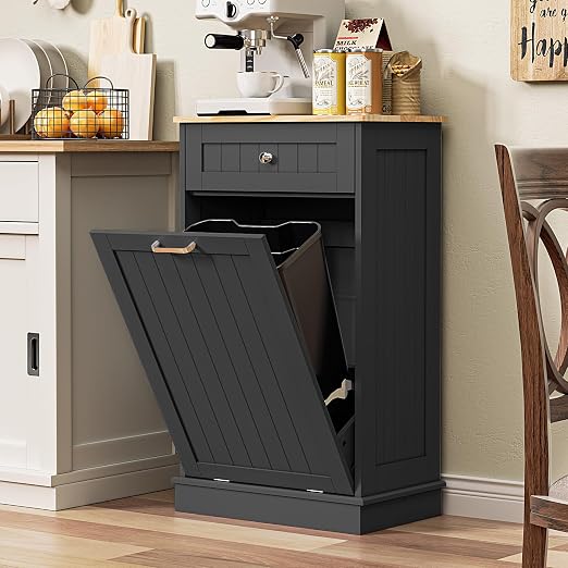 Spurgehom Trash Can Cabinet 13 Gallon, Garbage Cabinet with Drawer