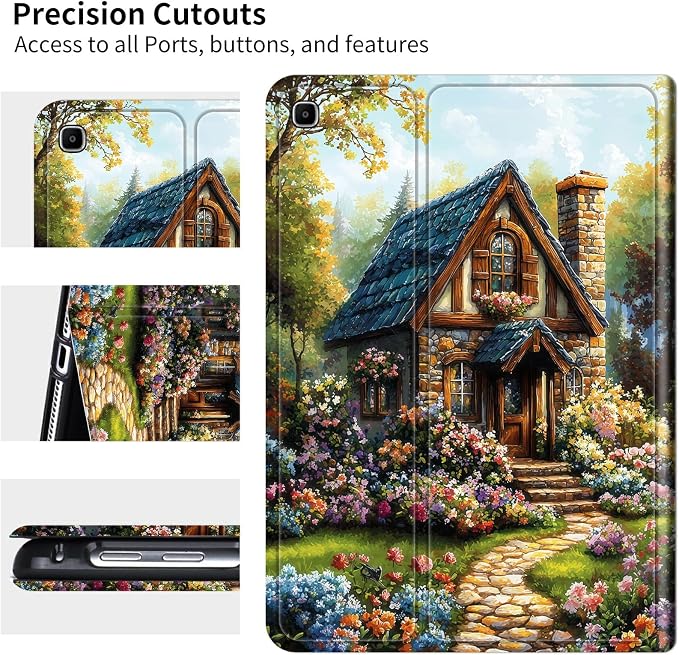 for Samsung Galaxy Tab A 8.0" 2019 SM-T290/T295 Case | Slim Leather Smart Cover with Multi-Angle Anti-Slip Stand [Auto Wake/Sleep] Shell for Women Men, Garden Castle