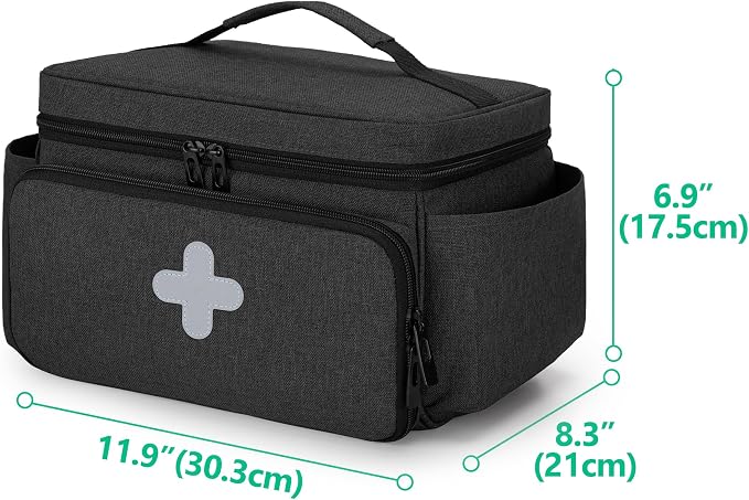 Small Medicine Storage Bag, Empty Family First Aid Kits Case, Black | Emergency Medical Supplies for Home Care, Pill Bottle Organizer, Multifunctional Bag for Medical Use, Dormitory, Travel