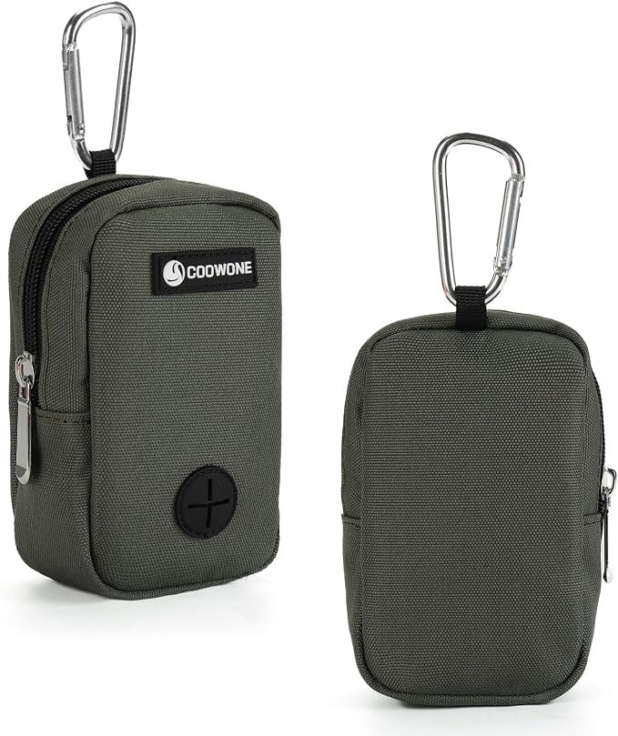 Dog Treat Pouch for Training, Portable Dog Walking Bag Built in Poop Dispenser, Pocket Sized Pet Pouches, Doggie Puppy Snack Rewards Bag,Treat Carrier Holder with Clip (Army Green)