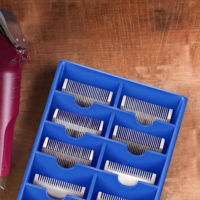1 Pack Blue Clipper Blade Holder 10 Slot Clipper Razor Blade Rack Storage Tray Caddy Grooming and Barber Holder Organizer Case and Stylist Station Accessories