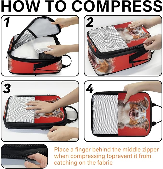 Funny Dog 6 Set Compression Packing Cubes Dog Pattern Expandable Packing Organizer for Travel Accessories Luggage Suitcase Bag