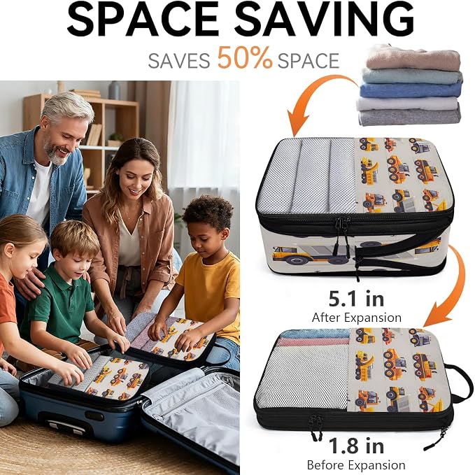 Car Compression Packing Cubes Truck 6 Set Travel Packing Cubes for Suitcases Lightweight Expandable Organizers