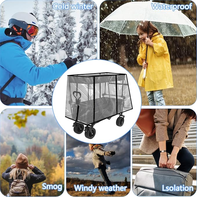 Qivine Waterproof PVC Wagon Cover, Clear, Universal Fit, 43 * 20 * 29 Inch, Garden Carts Cover