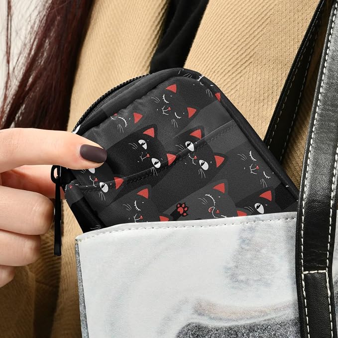 Black and Grey Cats Pill Box 7 Day Pill Case Travel Pill Organizer Bag with Zipper Portable Weekly Case Compact Size for Vitamin Supplement Holder