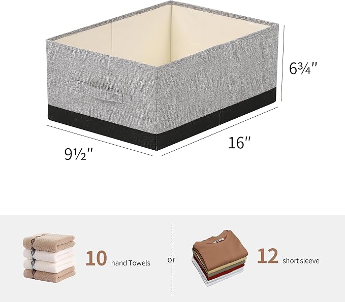 linen closet organizers and storage, 3 Pack Large Storage Baskets, Washable, Clothing Storage Bins with Handle, Closet Organizer for Storage Sweater,Sheets (gray black, 16" x9½x6¾)
