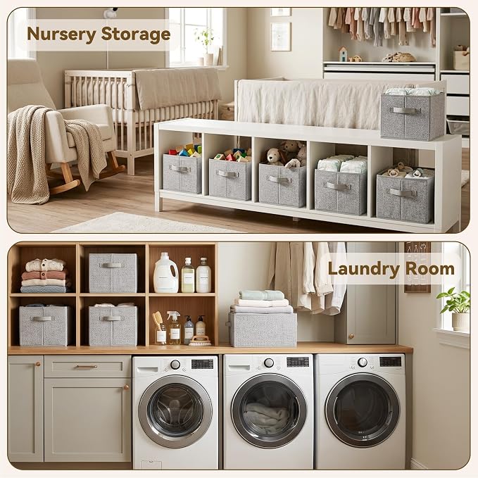 GRANNY SAYS Closet Storage Bins with Handles, Gray, Medium, 3-Pack | Storage Baskets for Organizing, Fabric Bins for Clothes, Closet Organizer Bins, Collapsible Cloth Bins