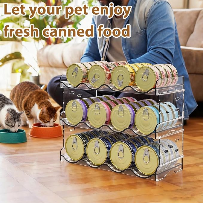 Flenpptly Cat Food Can Organizer, 2-Tier Cat Food Organizer | Transparent Can Organizer for Pantry, Canned Food Organizer Holds 40 (3oz) Cans, Pantry Can Organizer (2-Tier 4-Can)