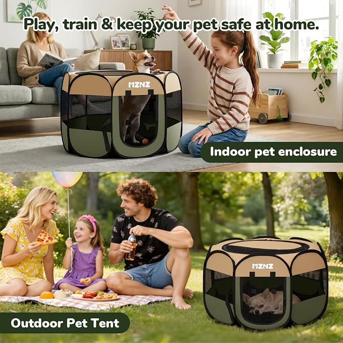 Dog Cat Small Animal Puppy Playpen Crate, Small, Olive Green | Portable Pop Up Pet Cage Enclosure Tent Kennel Indoor Outdoor with Carrying Case, No Assembly, Camping Use