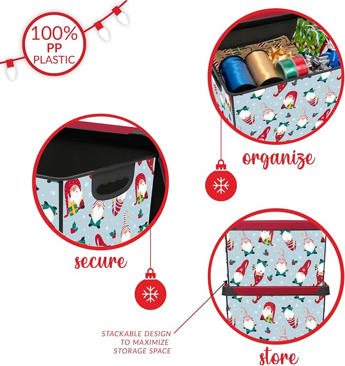 Simplify “Gnome Sweet Gnome" Design Storage Bin | Christmas Tote | Holiday Décor Decorations Organizer | Lidded | Stackable | White