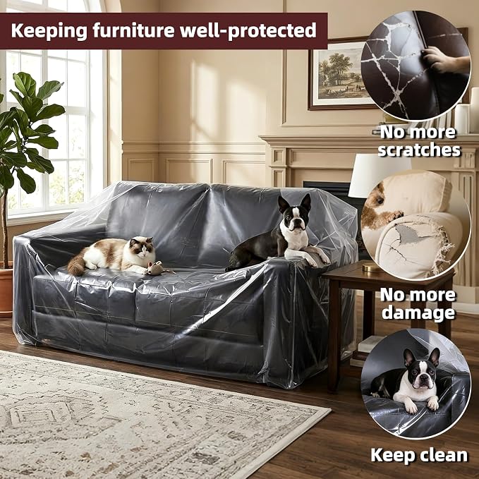 Yotelab Plastic Loveseat Cover for Moving and Storage, 68Wx42Dx62H/41H Inch | Open, No Seal, Clear Moving Bags for Loveseat, Bench, Sofa, or Other Bulky Furniture