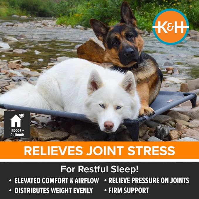 K&H Outdoor Elevated Dog Bed, Cooling Raised Dog Bed, Jumbo 56x38in, Gray | Pet Cot for Extra Large & Giant Pets, Breathable Mesh 360 Hammock Design, Indoor/Outdoor Washable Cover, Portable Metal Frame