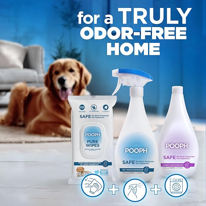 POOPH® Pure Wipes™ – 100 Count Pack – Gentle & Fast Odor Control – Fragrance-Free – No Harsh Chemicals – Multi-Purpose Pet & Surface Cleaning