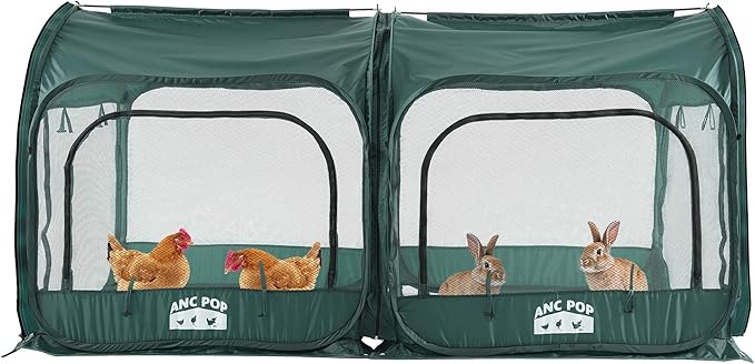 ANC POP 2Pcs Portable Chicken Run, Pop Up Chicken Tent for Small Animals Outdoor Gardening Net with 3 Doors and Handbag, Easy to Install and Storage, Green (80 x 40 x45)