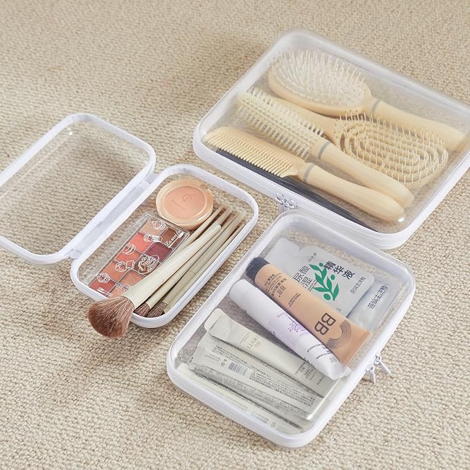 MACOPRO 6PCS Clear Zipper Pouches, Christmas Item Storage Bins, Zippered Hard Pouch Double, Portable Makeup and Cosmetic Bag, Toy Storage Organizer Bins, Hard Plastic Case, Clear Zipper Bags